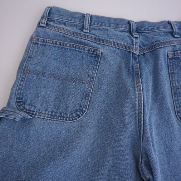 Vintage Rustler Carpenter Dungaree Mid-wash Wide-leg Blue Denim Jeans 38X30 - Picture 12 of 15